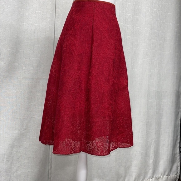 Women’s Red Skirt Lace Jacquard Pleated High Waist Floral Pleated A-Line NEW - Picture 7 of 11
